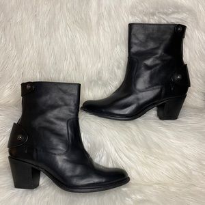 Frye “Jackie” Heeled Leather Zip Up Boots